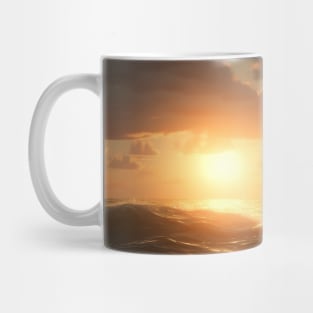 Beautiful sunset over the sea, an old ship sails Mug